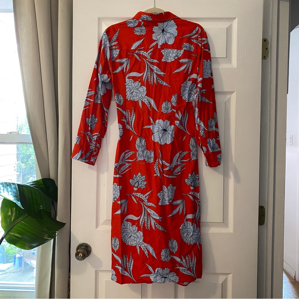 ZARA RED FLORAL DRESS WITH KNOT FRONT - Picture 2 of 8